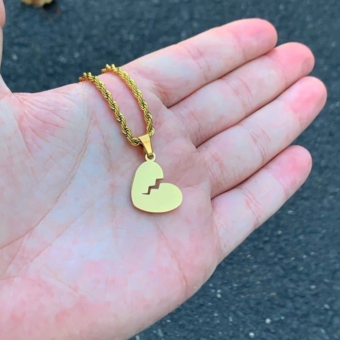 Streetwear Broken Heart Pendant + Rope Chain Gold Grailed