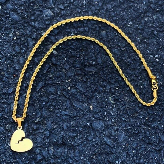 Streetwear Broken Heart Pendant + Rope Chain Gold Grailed