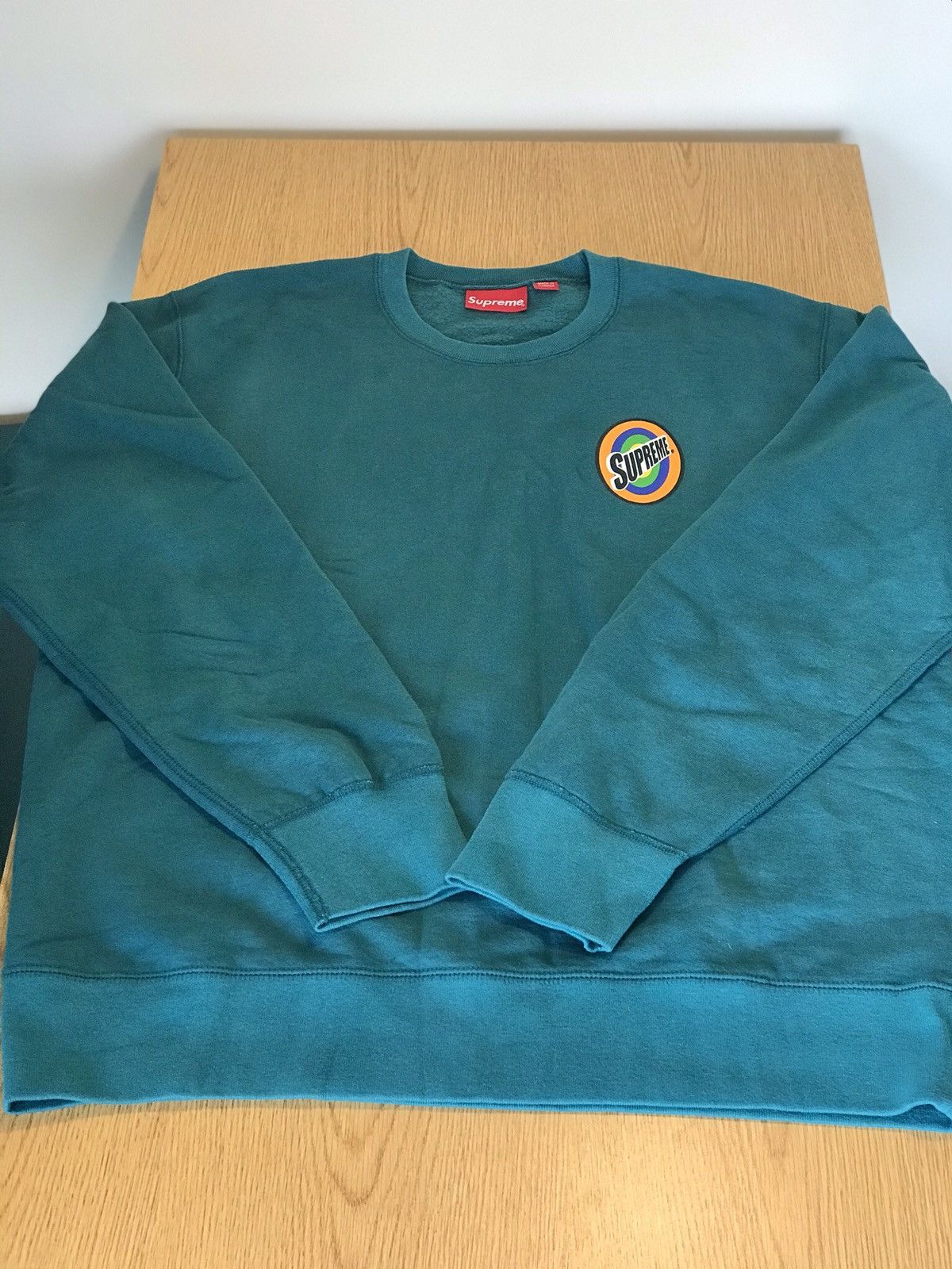 Supreme Supreme Spin logo Shout Crewneck teal Sz XL SS16 | Grailed