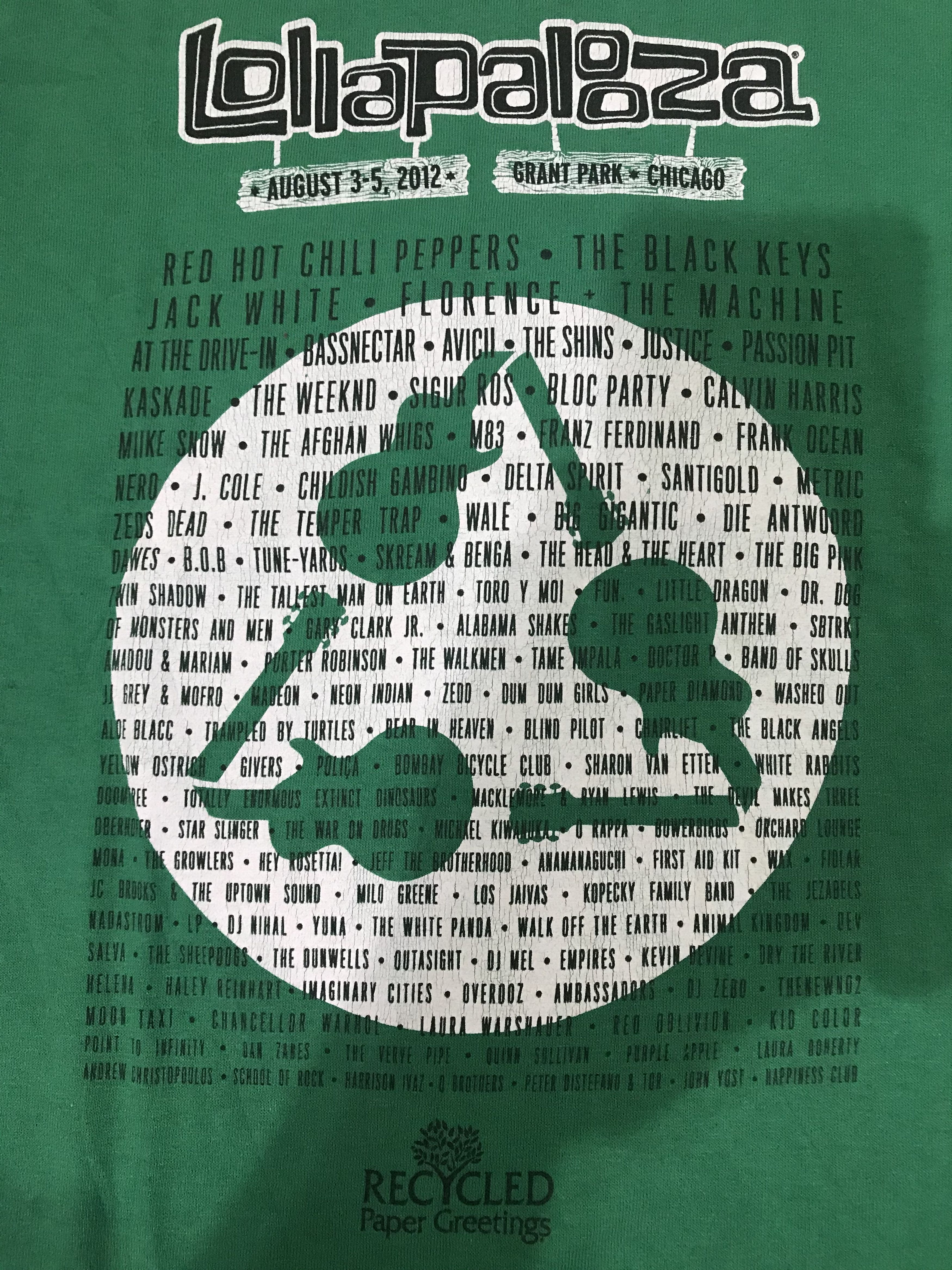 Band Tees Lollapalooza Grant Park Chicago August 2012 Tour T-Shirt Size US L / EU 52-54 / 3 - 6 Thumbnail