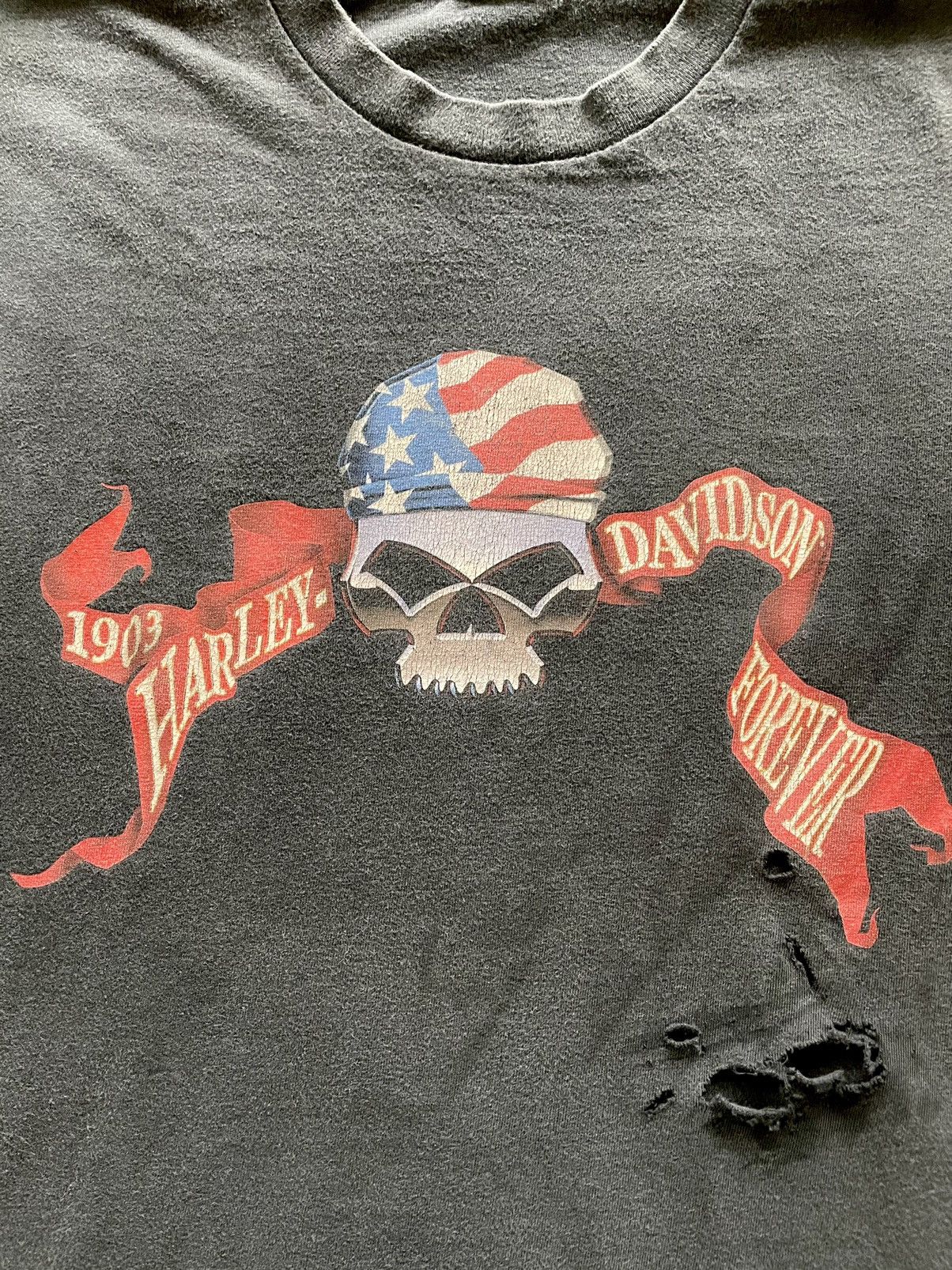 Harley Davidson Vintage Harley Davidson skull classic logo ripped print tee Size US XL / EU 56 / 4 - 3 Thumbnail
