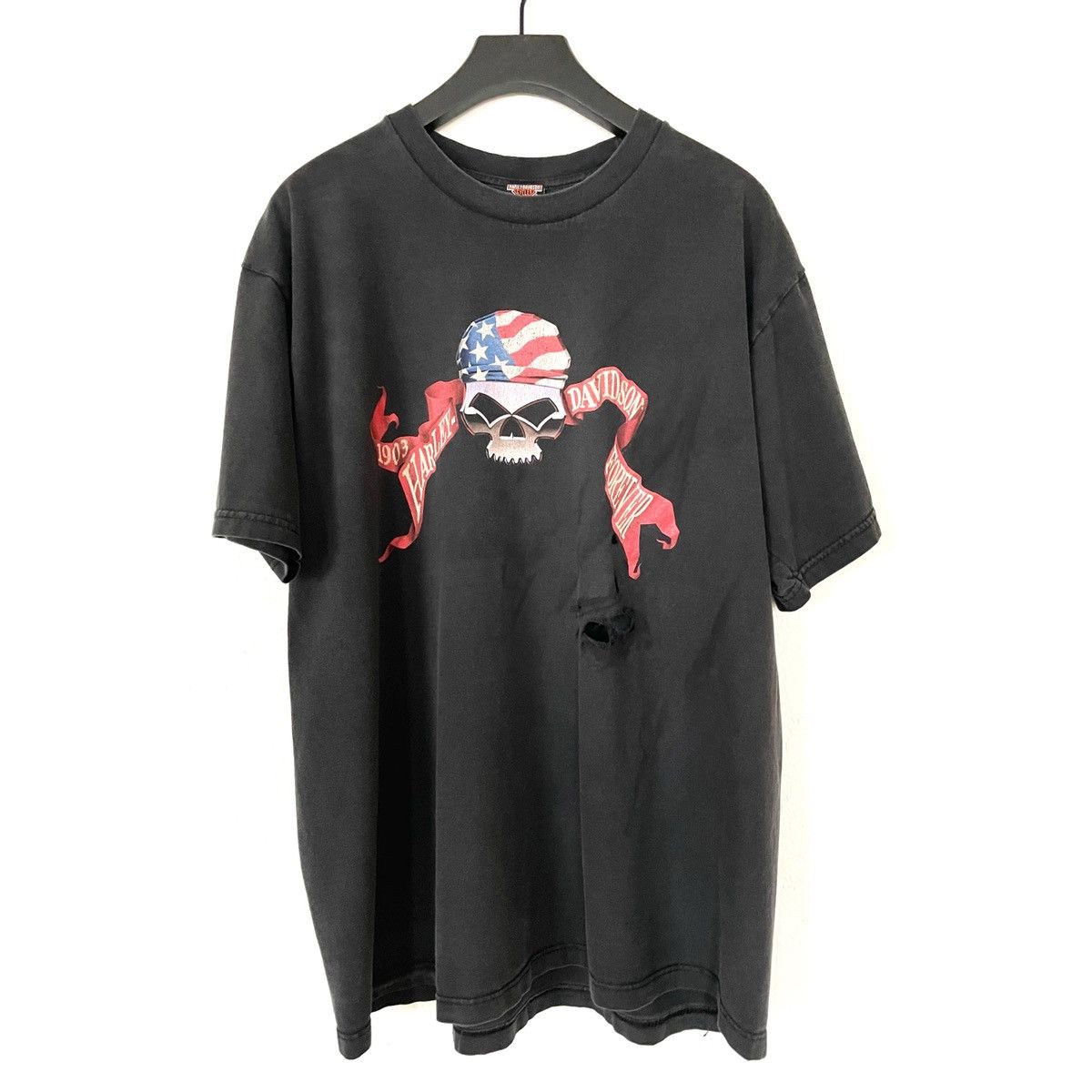 Harley Davidson Vintage Harley Davidson skull classic logo ripped print tee Size US XL / EU 56 / 4 - 1 Thumbnail