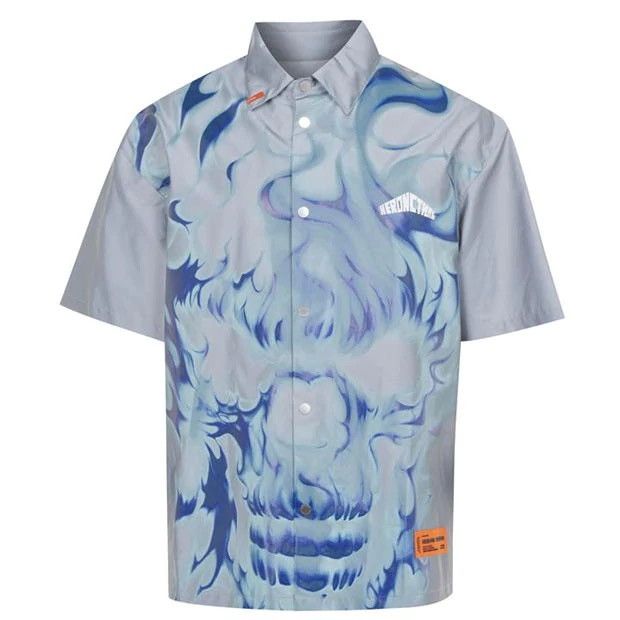 Heron Preston Reflective Skull Flame Shirt | Grailed