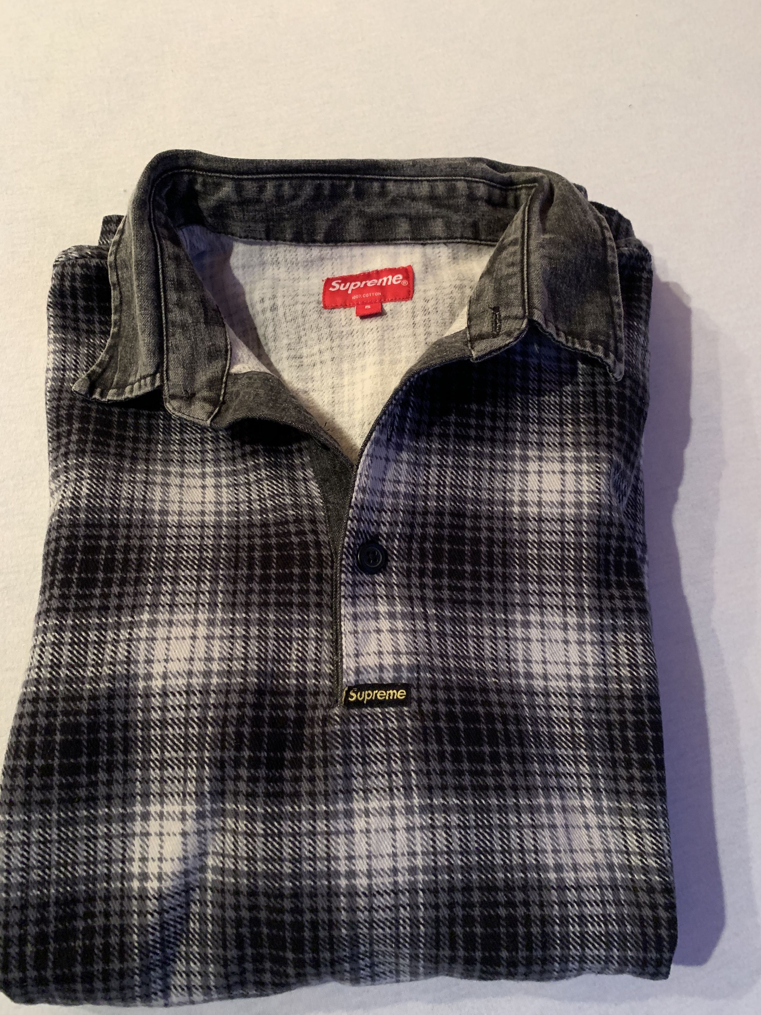 image of Supreme Shadow Plaid Rugby Polo Fw14 Black in Black Plaid, Men's (Size Small)