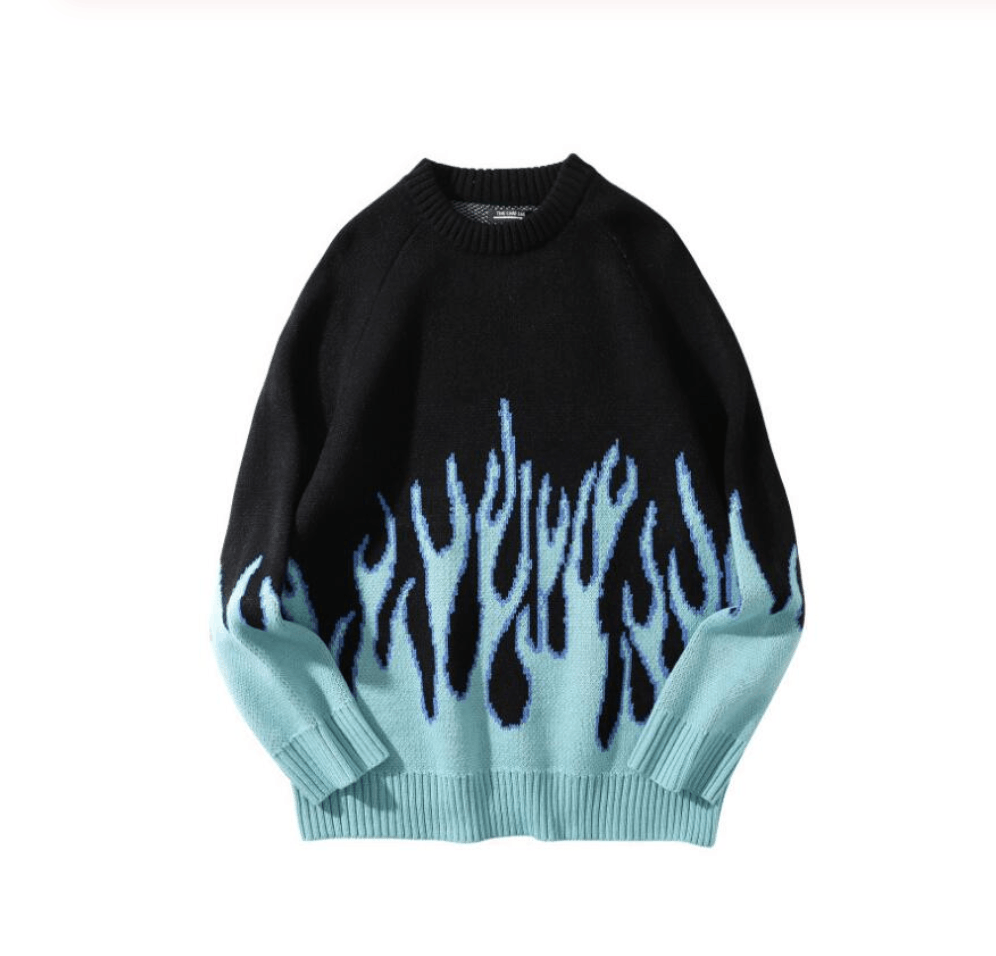 Vintage Blue Flame Knitted Sweater Pull Over Size US M / EU 48-50 / 2 - 1 Preview
