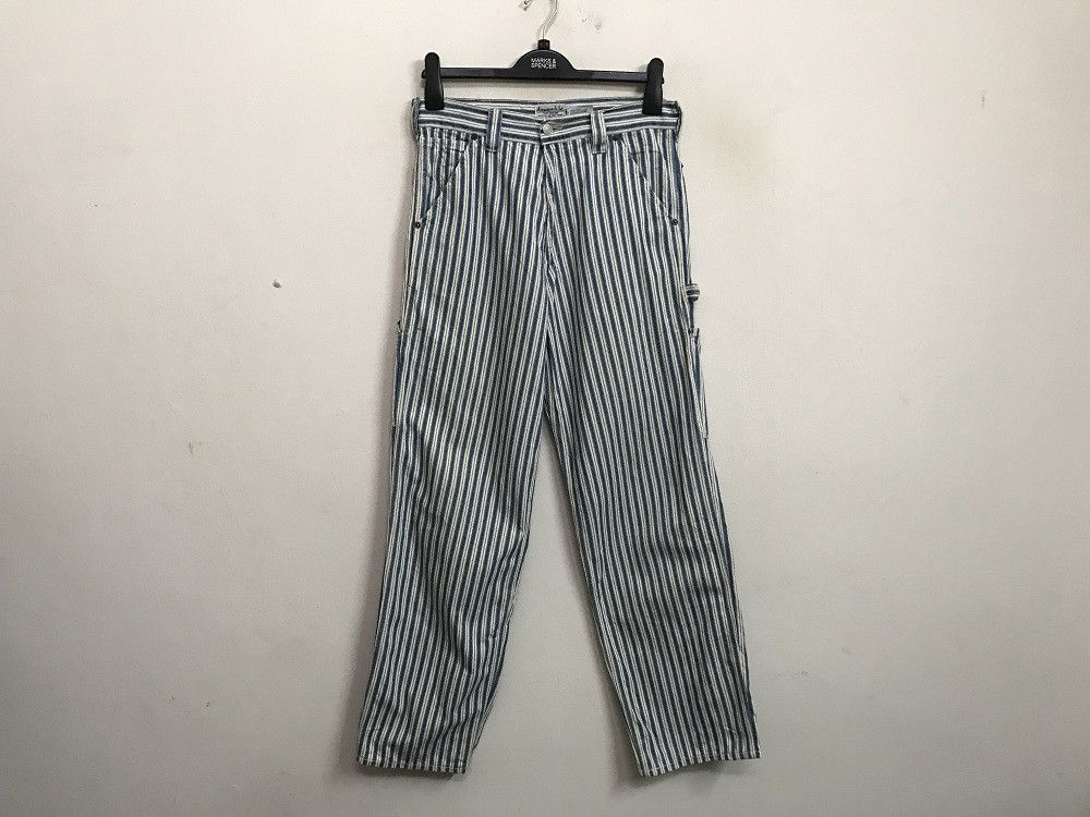 Vintage Made in France Acquaverde Border Striped French Work Pant Size US 31 - 4 Thumbnail