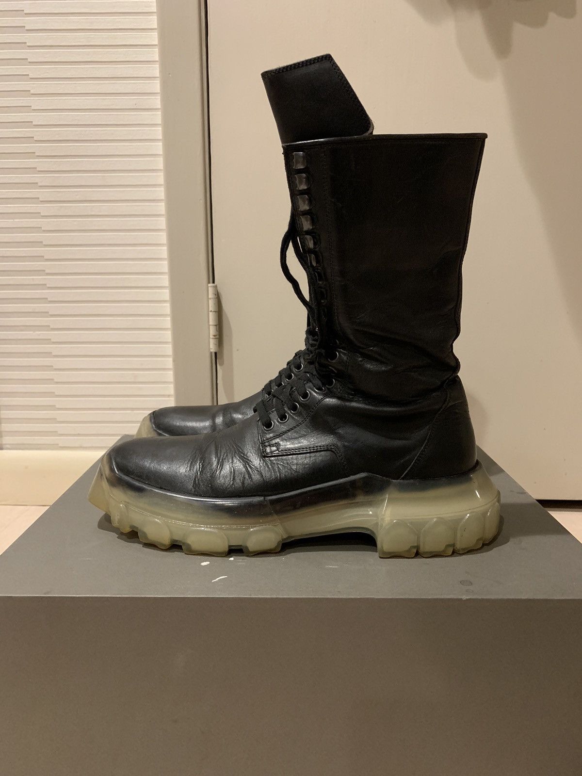 Rick Owens FW18 SISYPHUS CLEAR SOLE TRACTOR COMBAT BOOT | Grailed