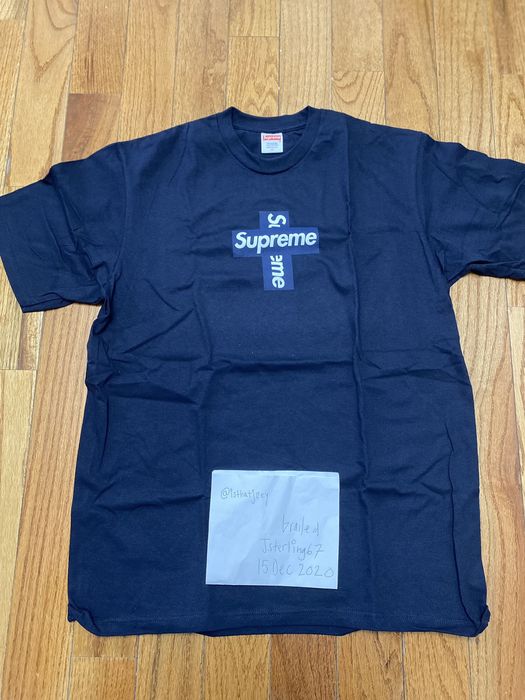 Supreme Supreme Cross Box Logo Navy Size Medium Grailed 