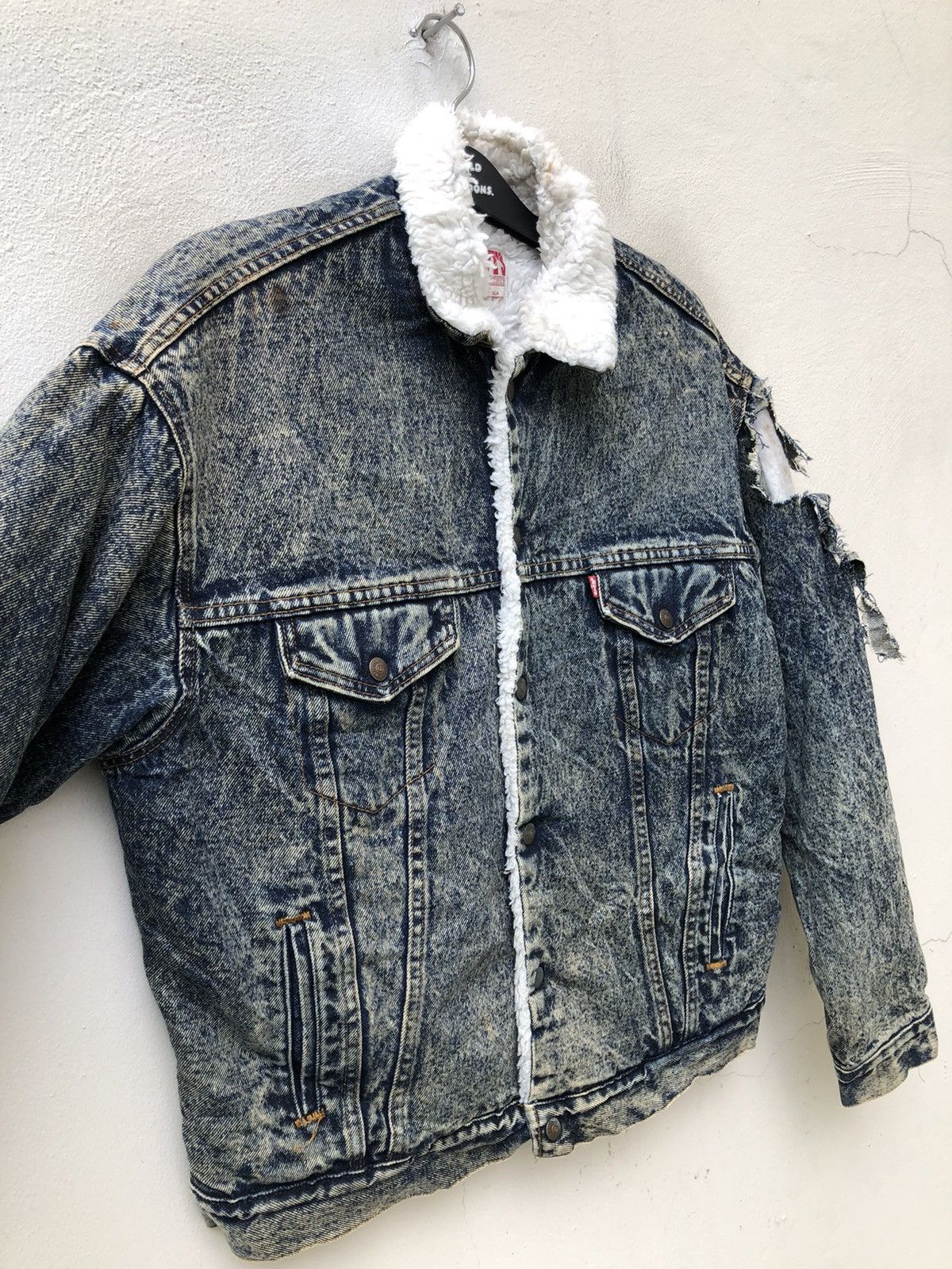 Levi's 80s Levi’s Acid Wash Denim Distressed Sherpa Lining Jacket Size US M / EU 48-50 / 2 - 8 Thumbnail