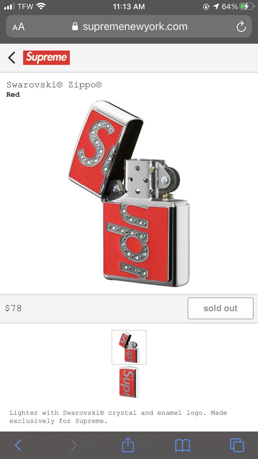 Supreme Swarovski store Zippo