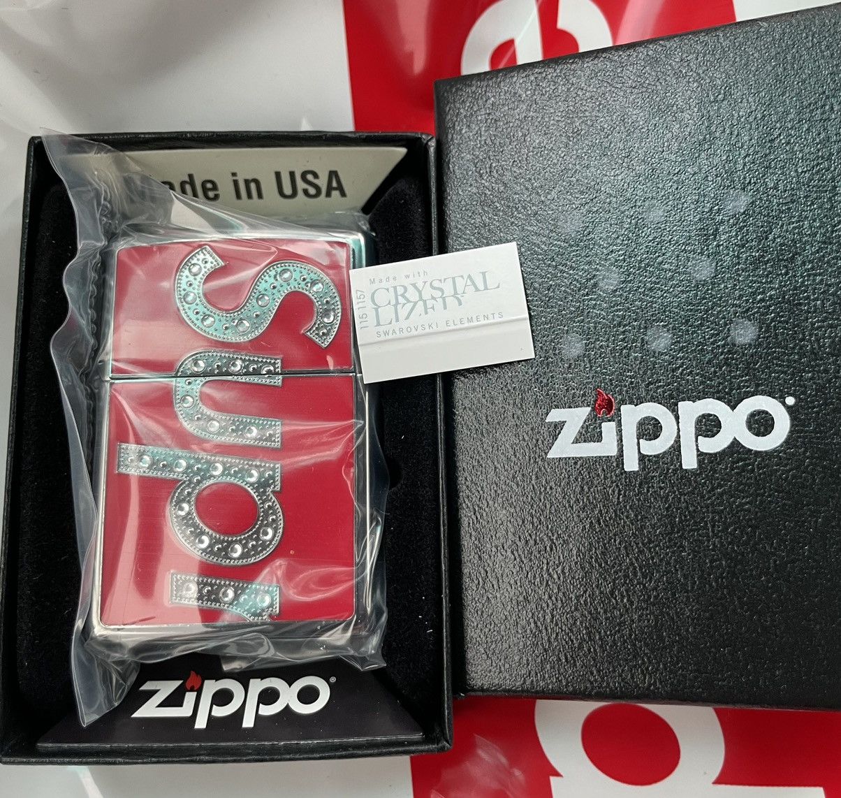 Supreme swarvoski shops zippo