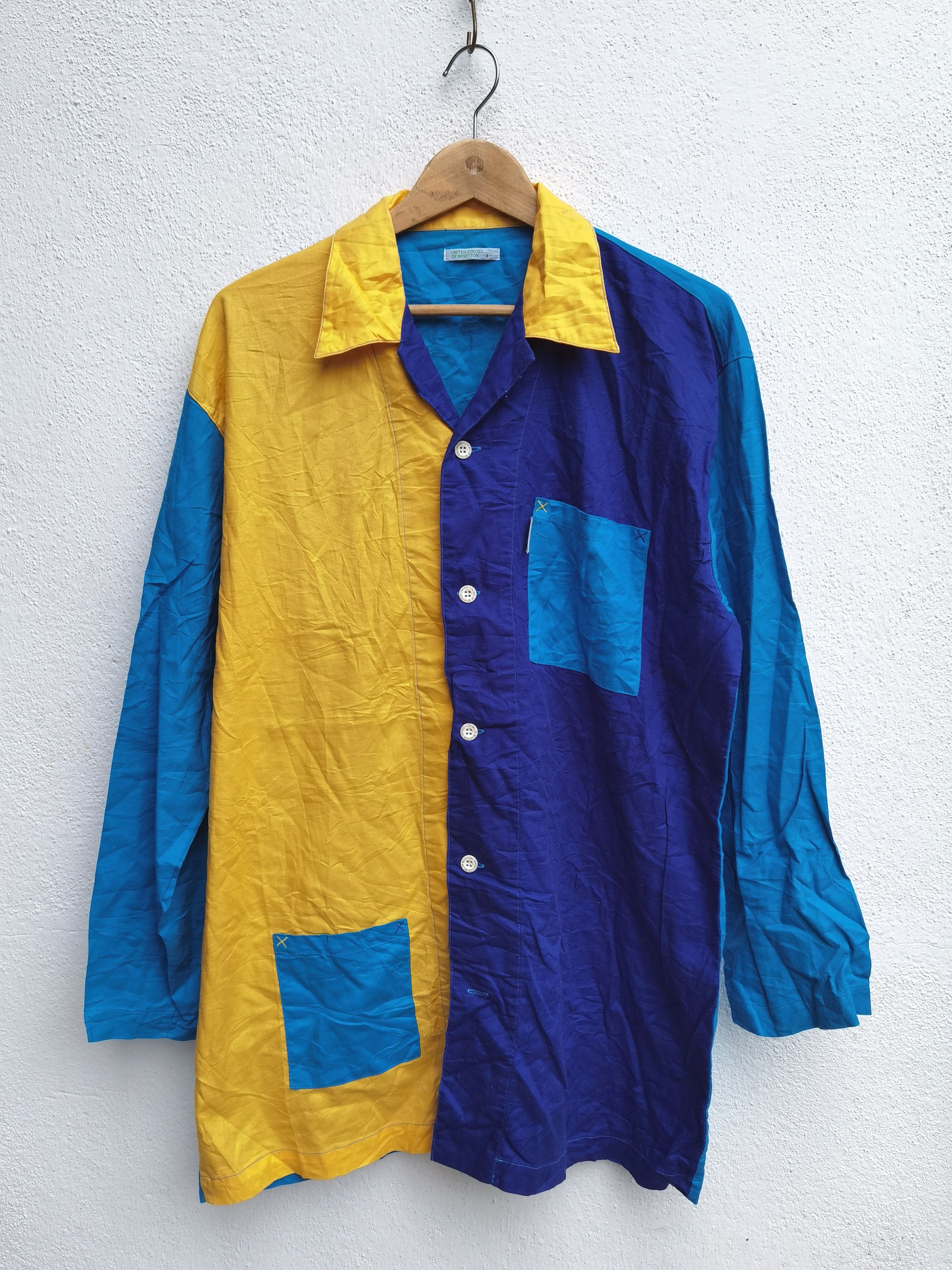 S1 Rare 90s Vintage BENETTON Patch Work Color Block Shirt