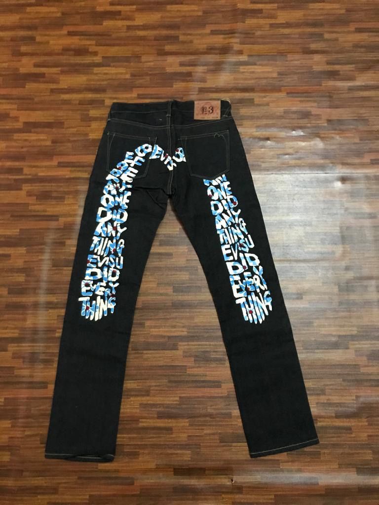 image of Evisu Selvedge Denim Jeans Travis Scott Style S30 in Blue Black, Men's