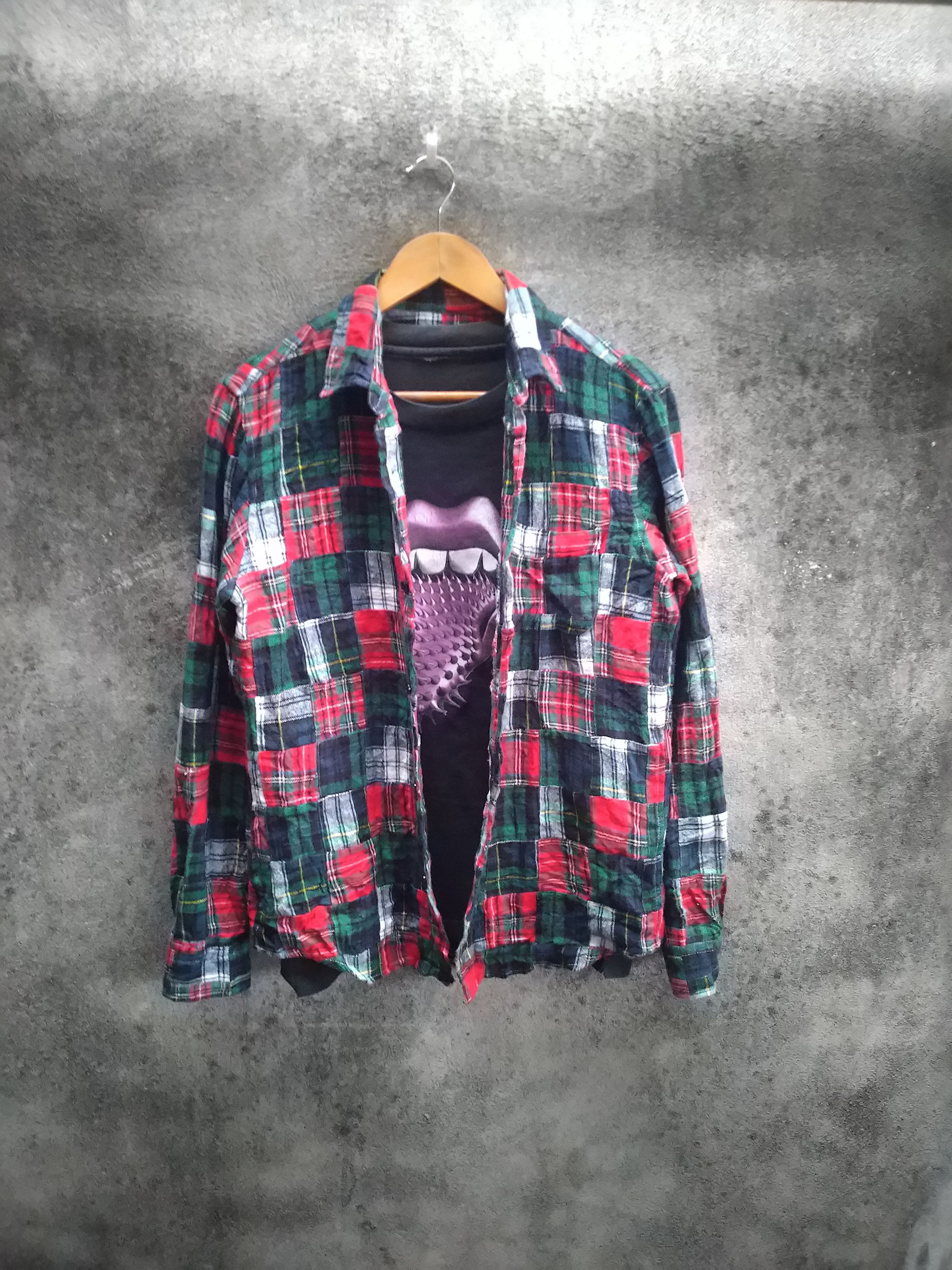 Vintage Patchwork Flannel Plaid Travis Scott Style