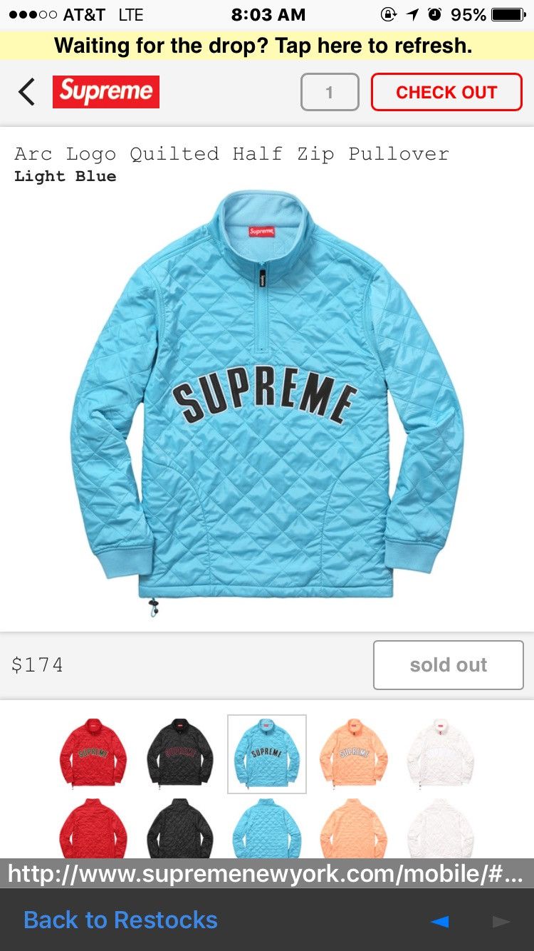 Supreme Arc Logo Quilted Half Zip Pullover Grailed