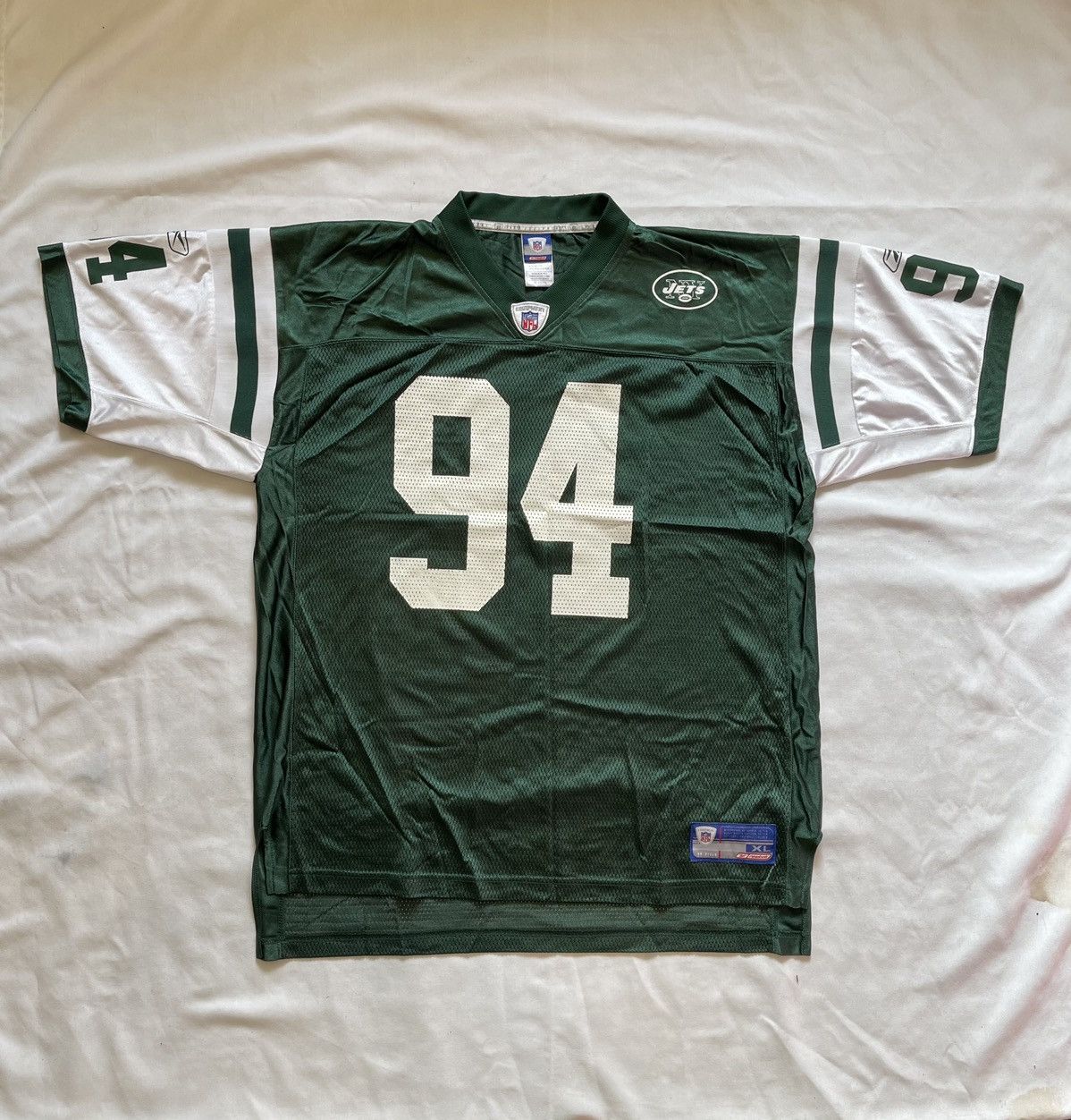 2002-04 NEW YORK JETS ABRAHAM #94 REEBOK ON FIELD JERSEY (HOME) S