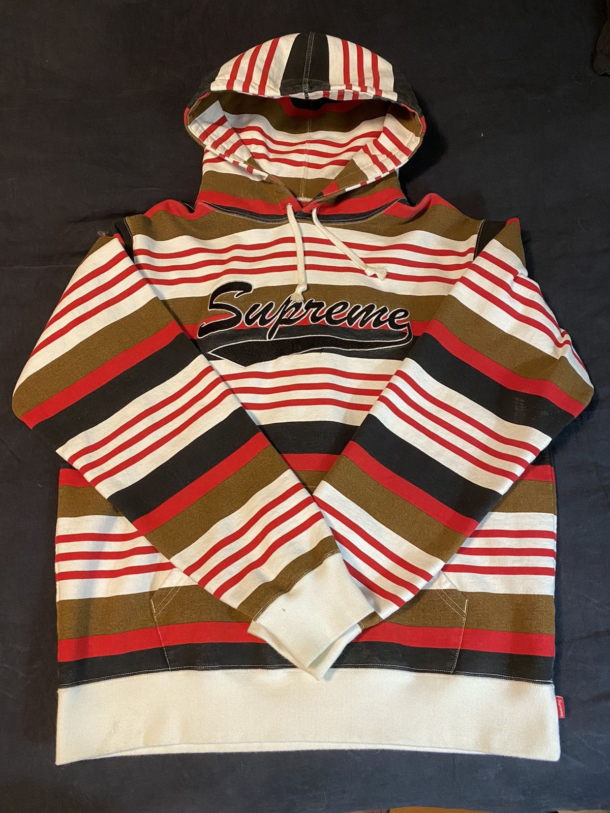 Supreme striped hooded sweatshirt red deals
