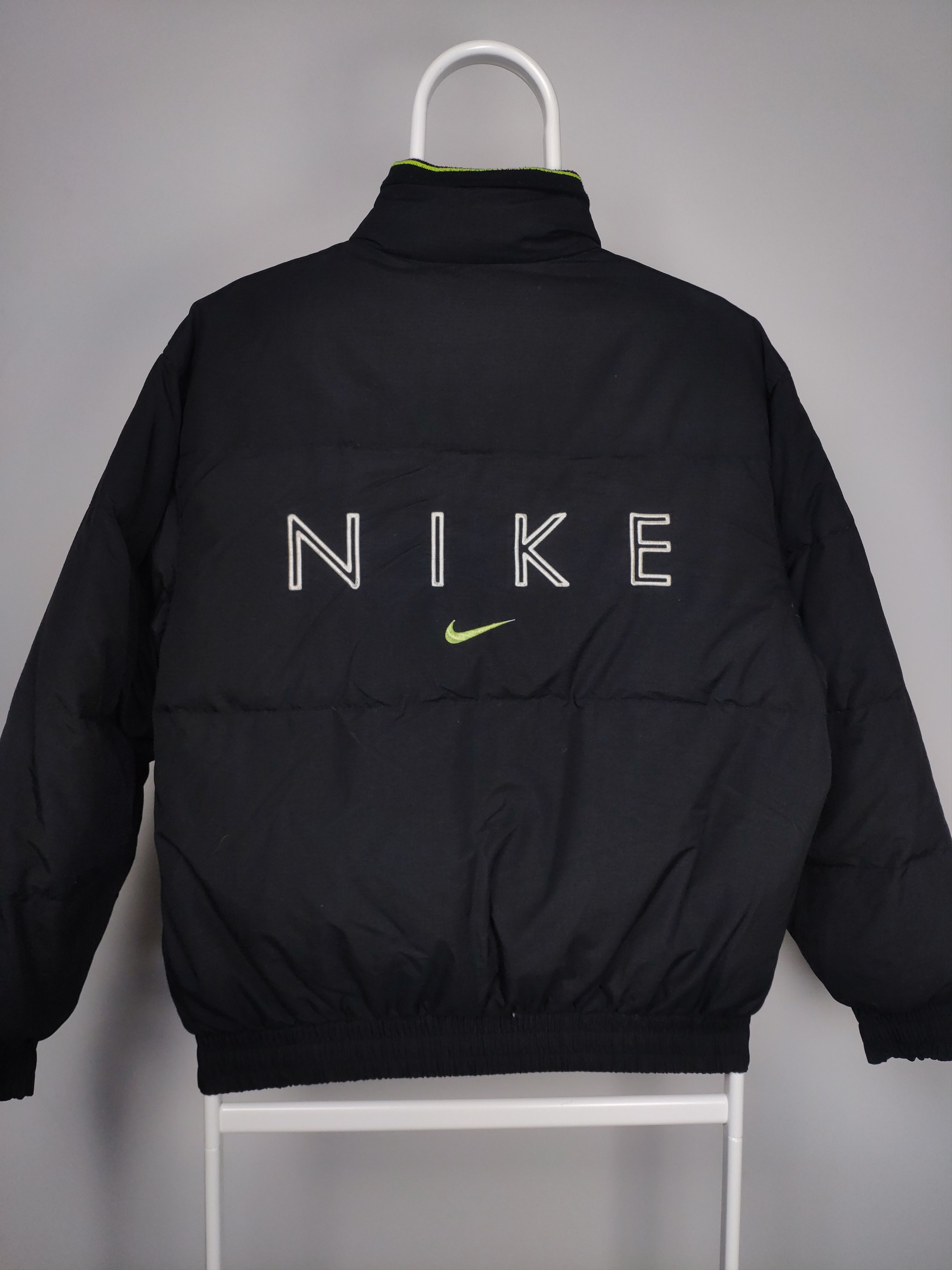 Nike Nike vintage spellout puffer jacket 90s rare black neon | Grailed