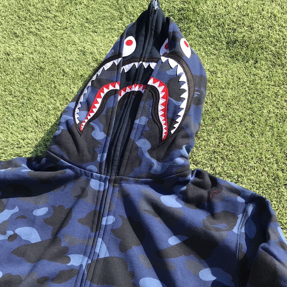 Bape BAPE DOUBLE Shark Full Zip Hoodie Blue Camo | Grailed