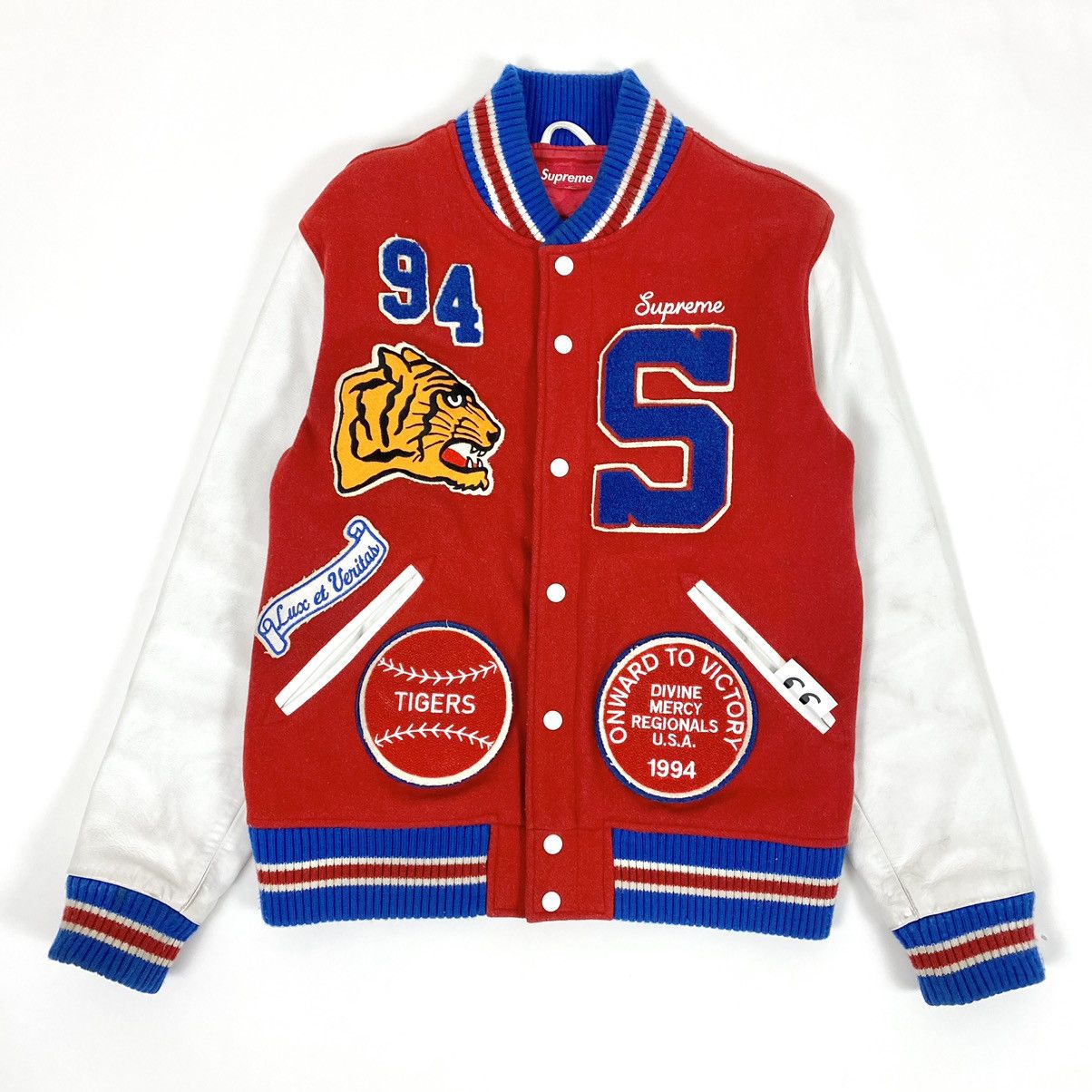 Supreme Supreme Tiger Varsity Jacket 2009 Leather Wool NCAA Red L