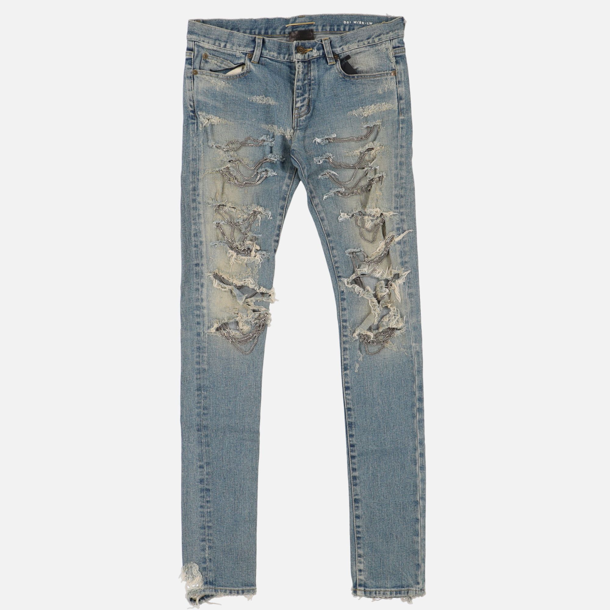 Saint Laurent Paris Blue Distressed Skinny Chain Jeans FW13 | Grailed