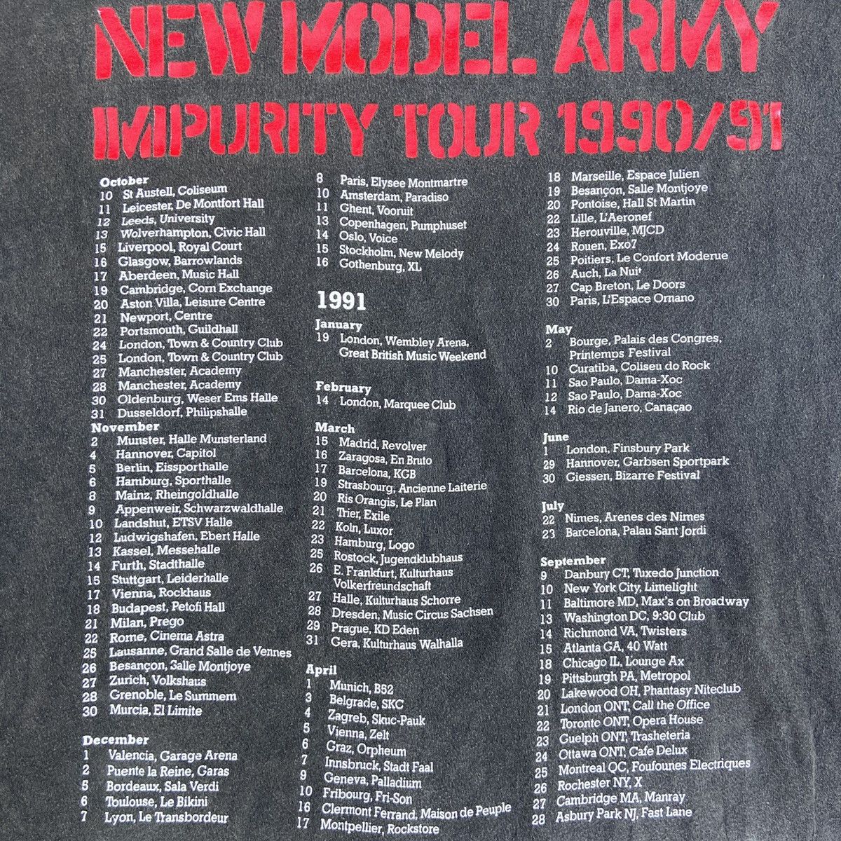 Band Tees 1991 NEW MODEL ARMY IMPURITY RARE ARCHIVE FADED TEE - № 319 Size US XL / EU 56 / 4 - 6 Thumbnail
