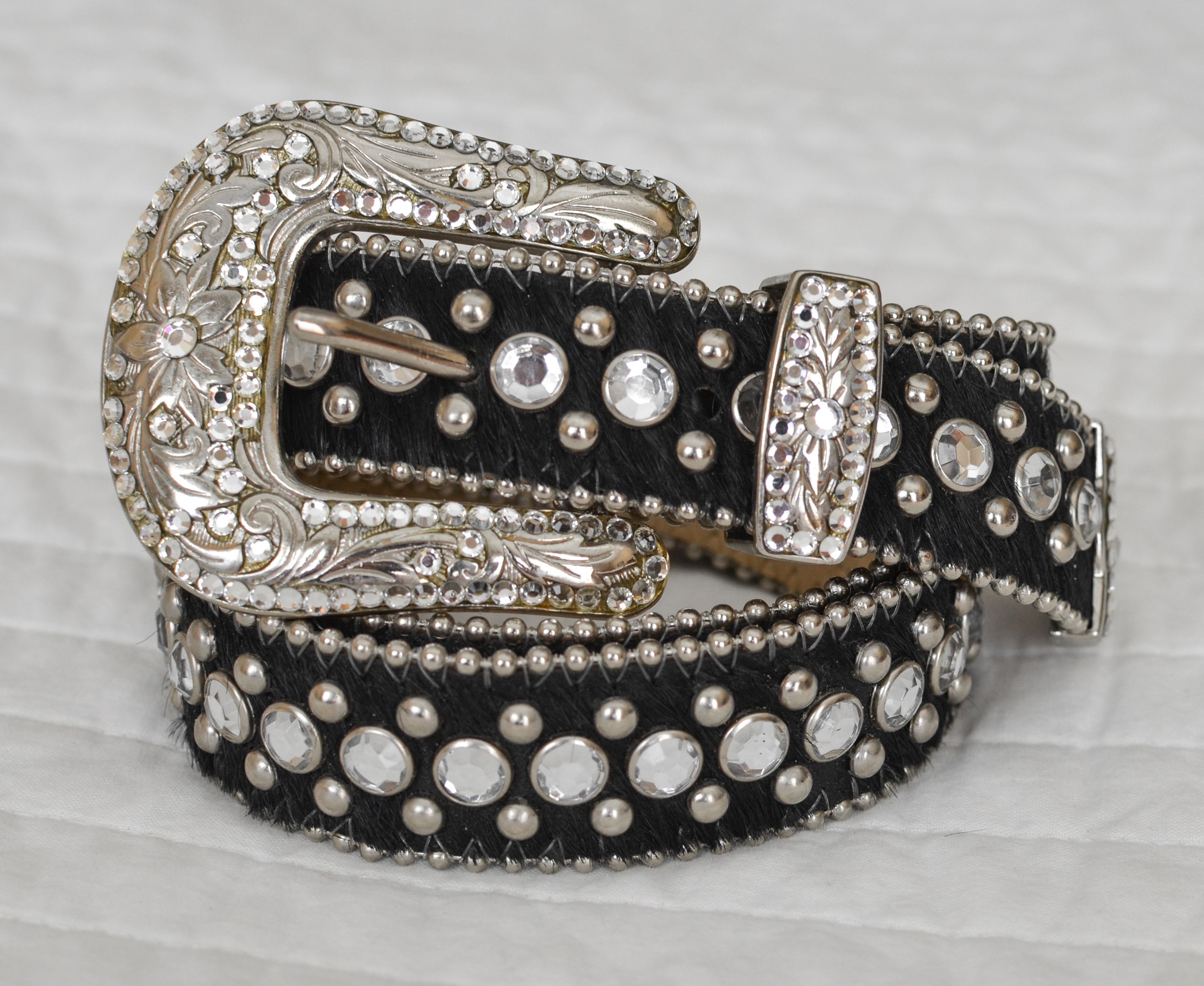 B.B. Simon b.b. simon Belt L 32 Clear Ice Crystal Silver 