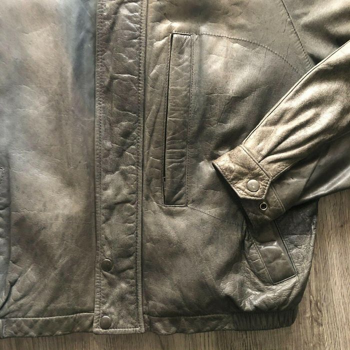Vintage VTG Faded Distressed Savile Row Grey Zip Up Leather Jacket ...