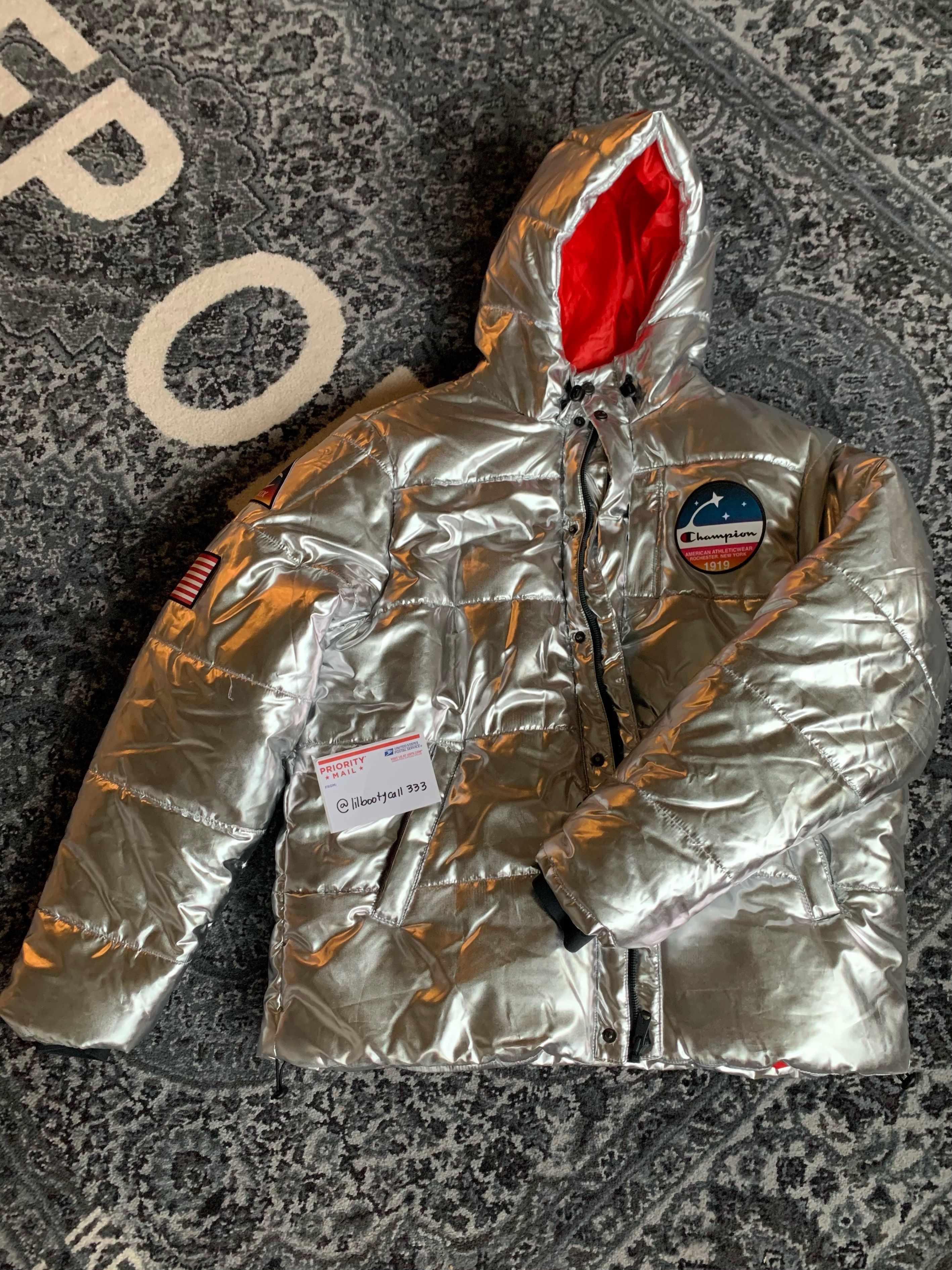 Metallic champion puffer jacket deals