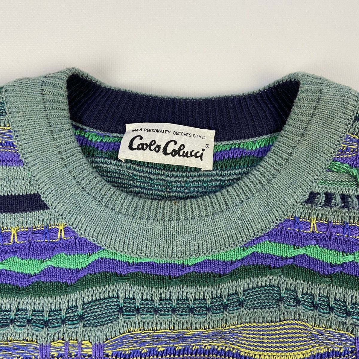 Carlo Colucci × Vintage RECURSION SWEATER ON SWEATER KNITTED COOGI STYLE 1990s Size US L / EU 52-54 / 3 - 7 Thumbnail
