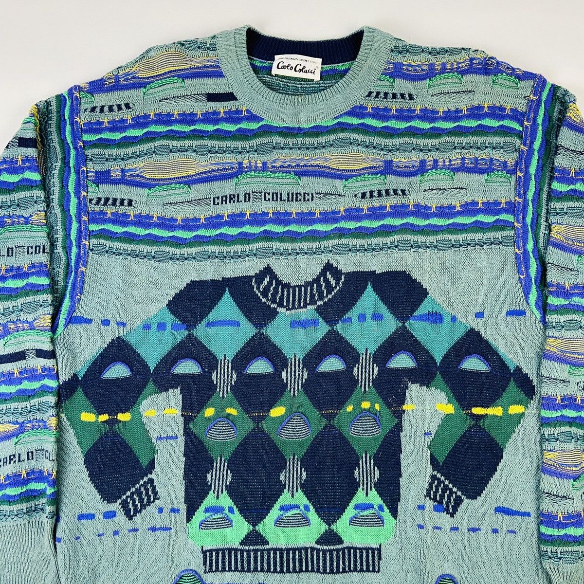 Carlo Colucci × Vintage RECURSION SWEATER ON SWEATER KNITTED COOGI STYLE 1990s Size US L / EU 52-54 / 3 - 2 Thumbnail