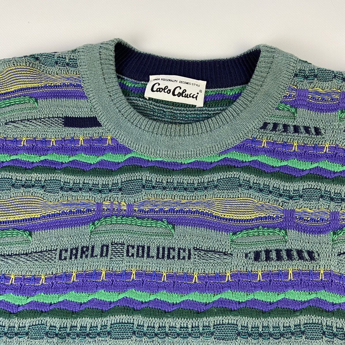 Carlo Colucci × Vintage RECURSION SWEATER ON SWEATER KNITTED COOGI STYLE 1990s Size US L / EU 52-54 / 3 - 5 Thumbnail