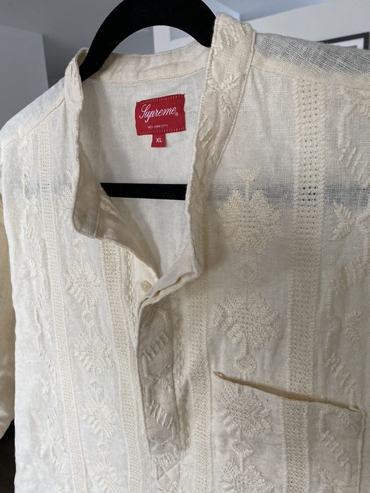 Supreme Supreme SS17 Band Collar LINEN Embroidered Shirt | Grailed