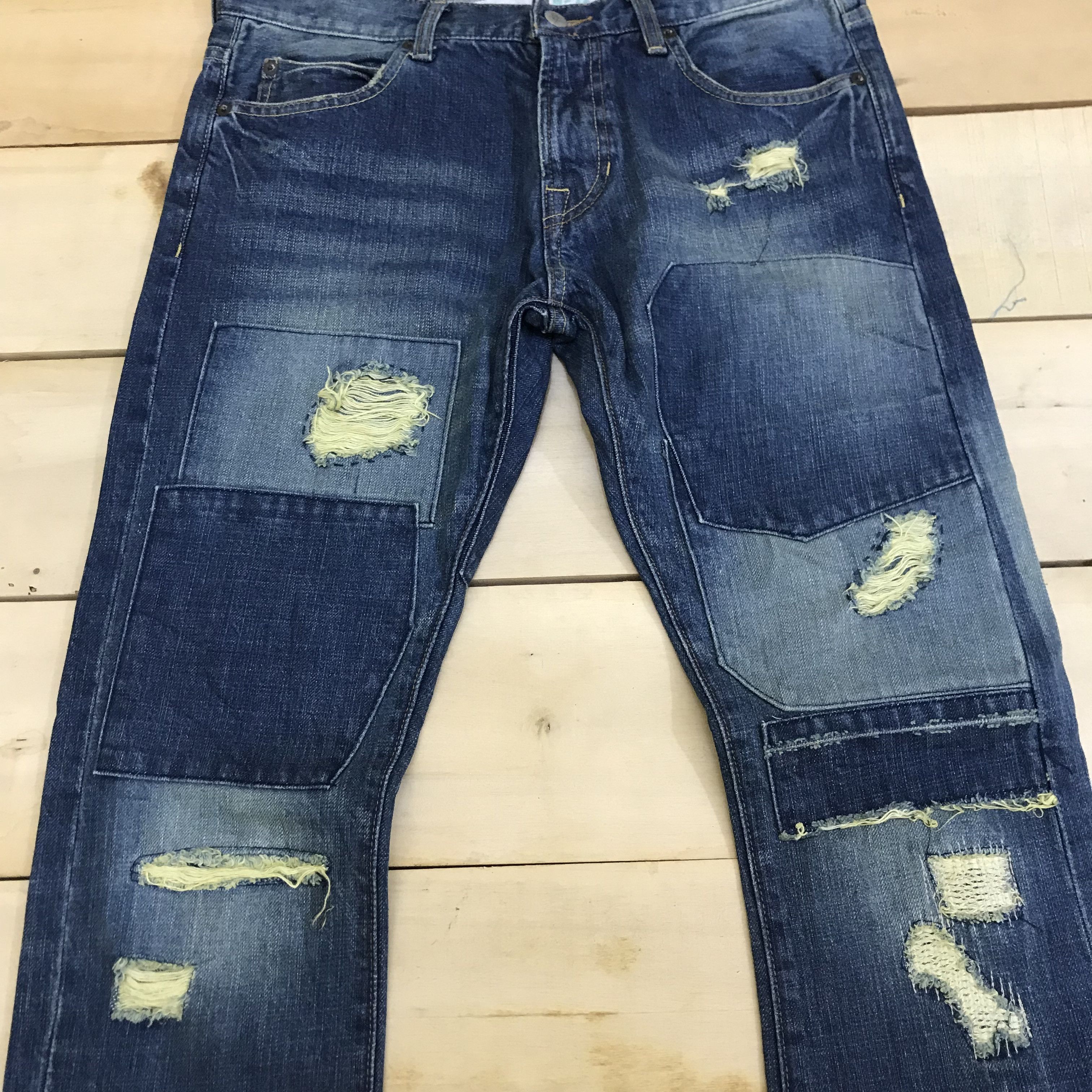 Japanese Brand X115 CUSTOM DESTROY DISTRESSED DENIM GRUNGE STYLE JEANS Size US 32 / EU 48 - 3 Thumbnail