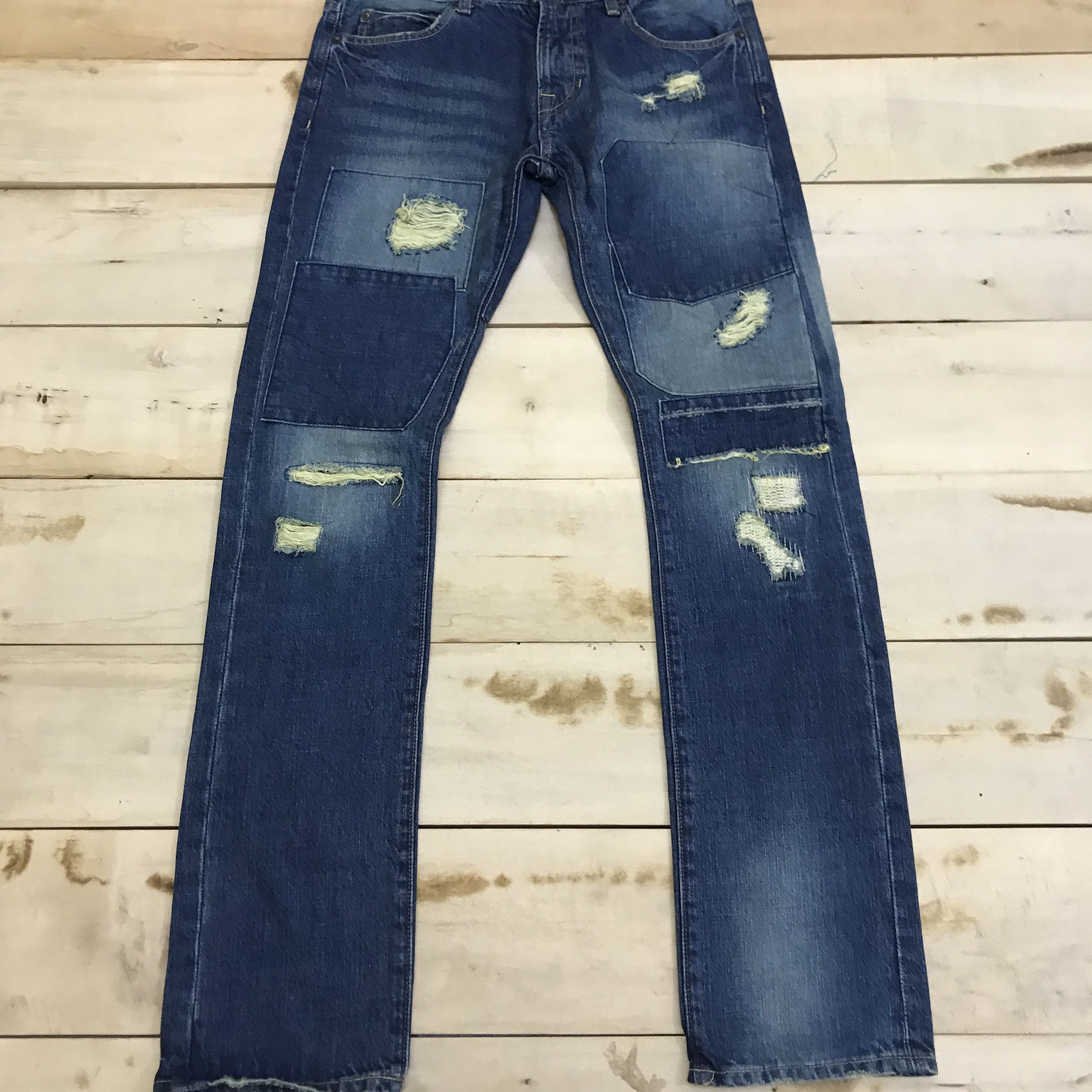 Japanese Brand X115 CUSTOM DESTROY DISTRESSED DENIM GRUNGE STYLE JEANS Size US 32 / EU 48 - 2 Thumbnail