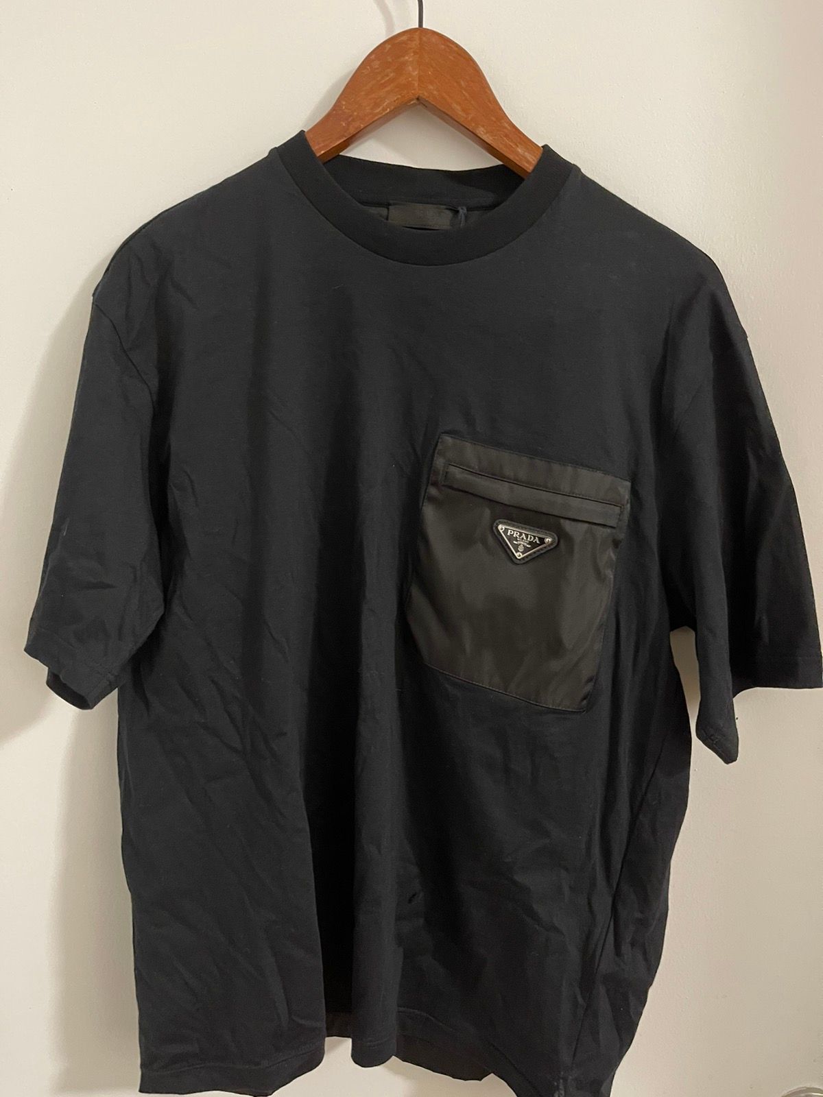 Pre-owned Prada Cotton T-shirt With Nylon Pocket Large In Black