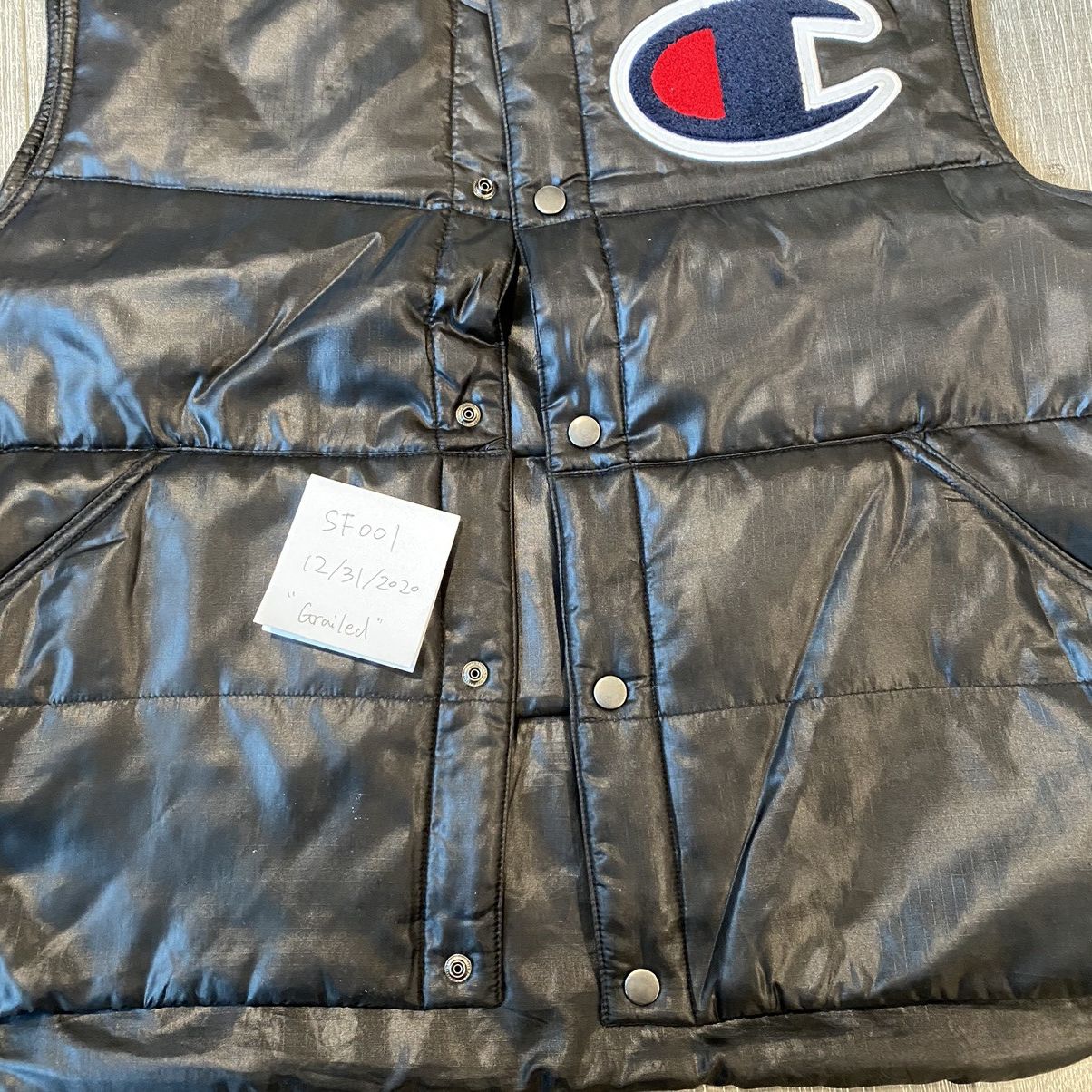 Champion × Supreme SS17 Supreme Champion Puffy Vest Black