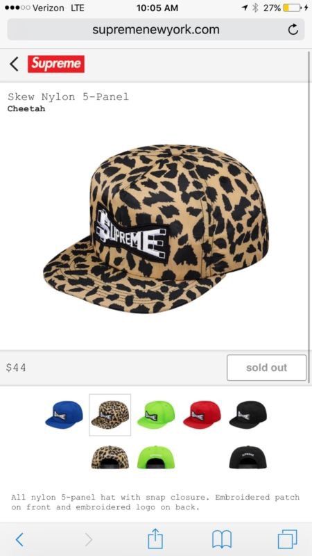 Supreme Supreme Skew Nylon 5 Panel Cheetah Snapback Hat Brand New