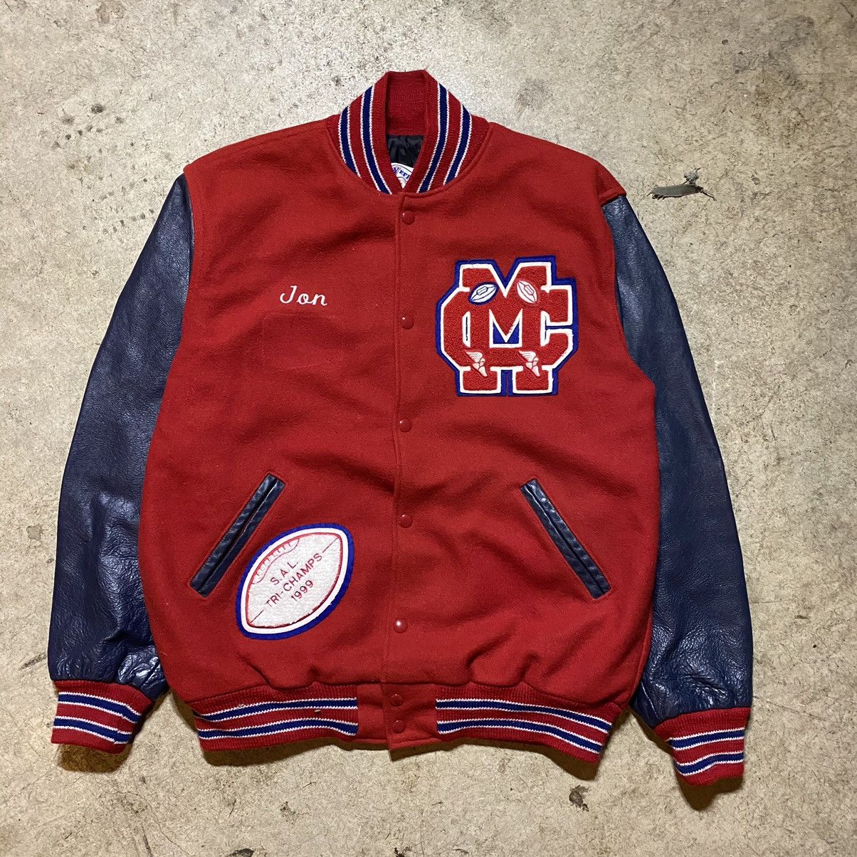 image of Varsity Jacket x Vintage 90's Varsity Letterman Jacket Patches in Red, Men's (Size XL)