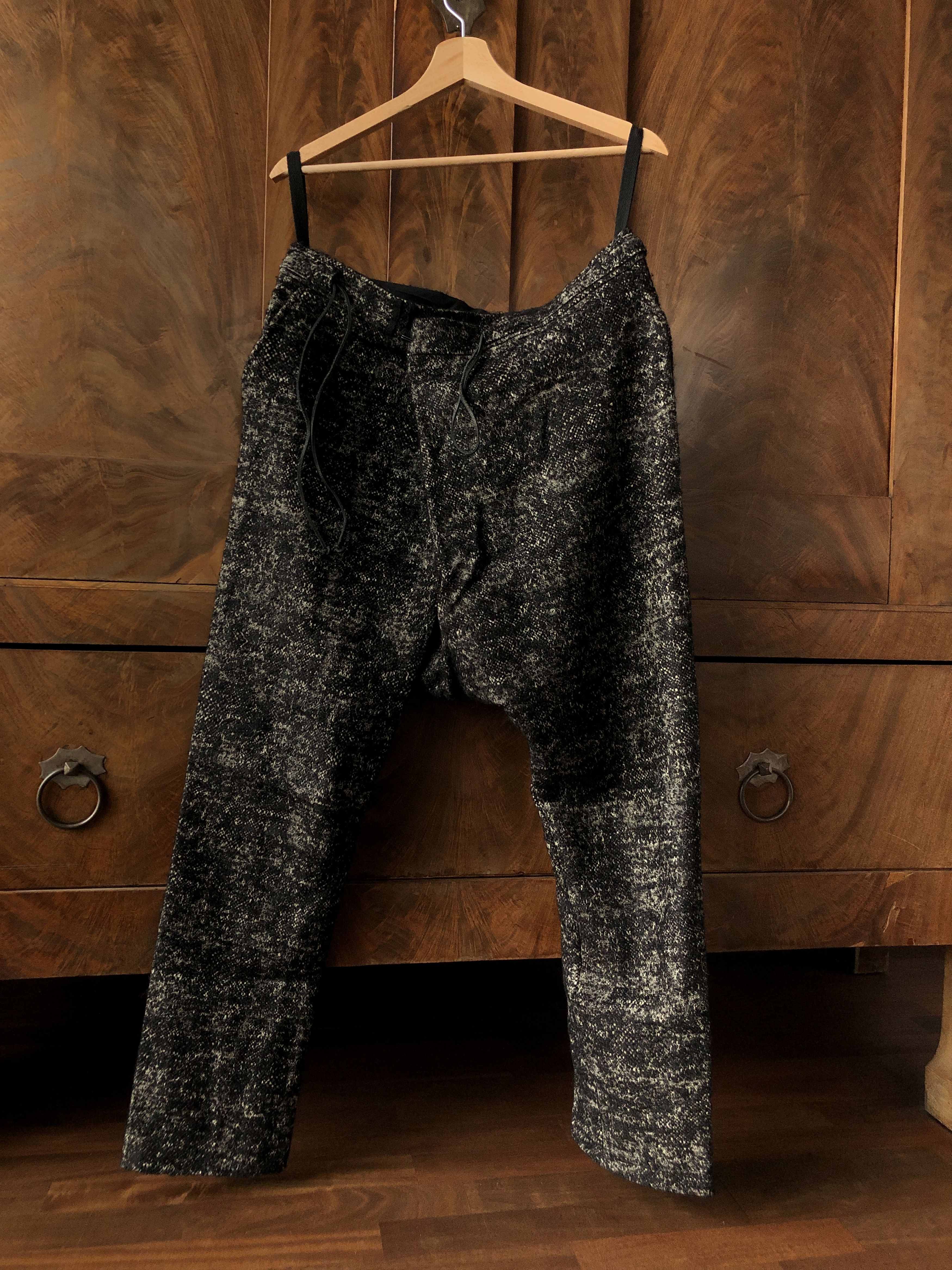 image of Giovanni Cavagna Drop Crotch / Cropped Wool Blend Trousers in Grey, Men's (Size 32)