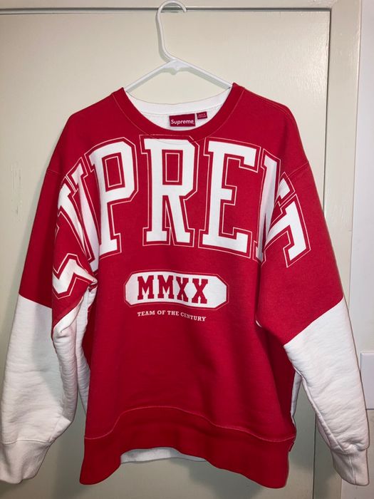 Supreme Supreme Overprint Crewneck Sweatshirt White/Red | Grailed