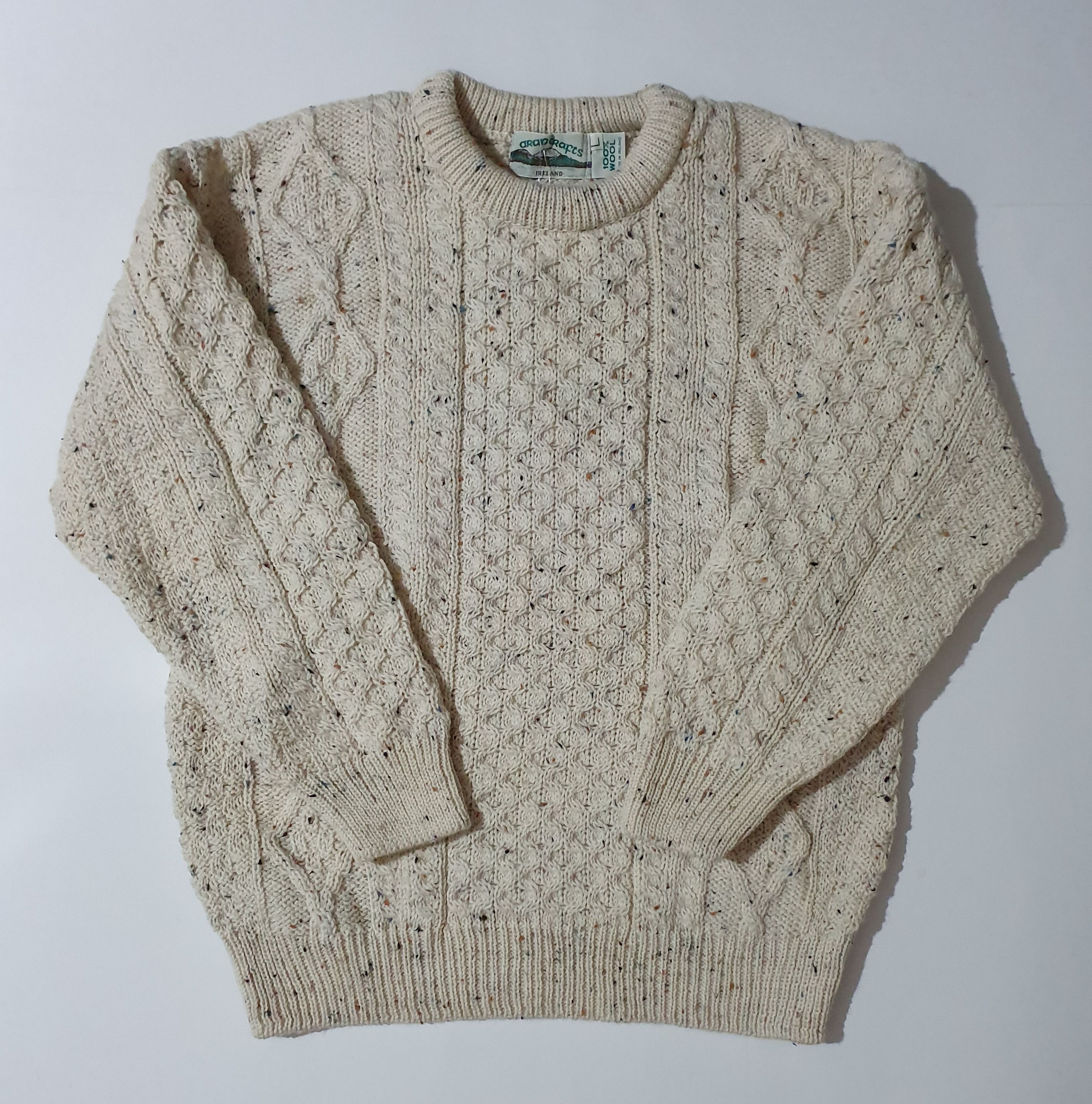 Vintage Aran Crafts Wool Chunky Cable Knit store Sweater / Size Large / Irish Ireland Jumper