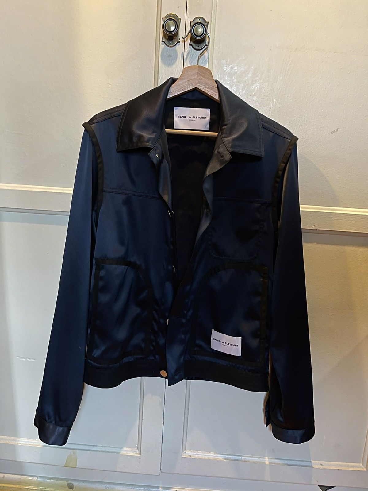 Daniel W. Fletcher Navy Satin Jeans Jacket Size US S / EU 44-46 / 1 - 1 Thumbnail