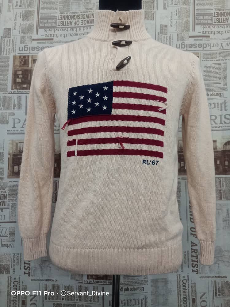 Ralph Lauren USA Flag America Navy Sweater RL 67 100% cotton 2024 size Small