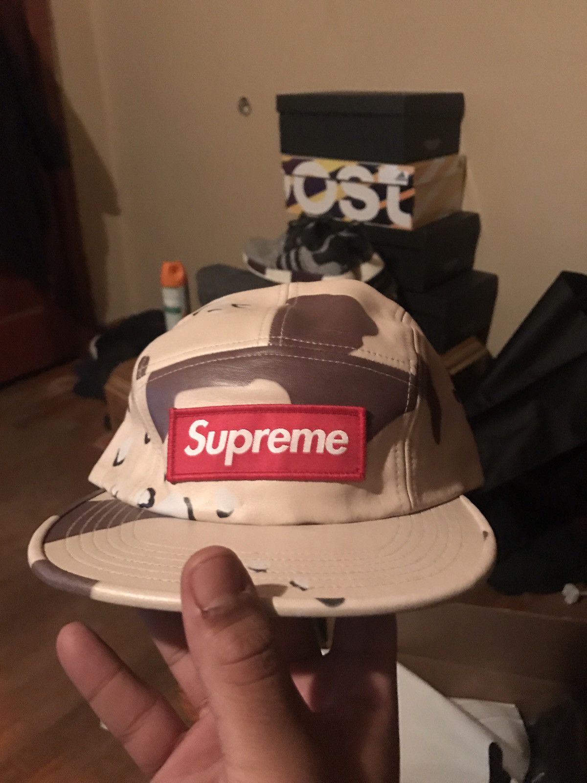 Supreme camp hat leather desert camo shops SS17 Collection