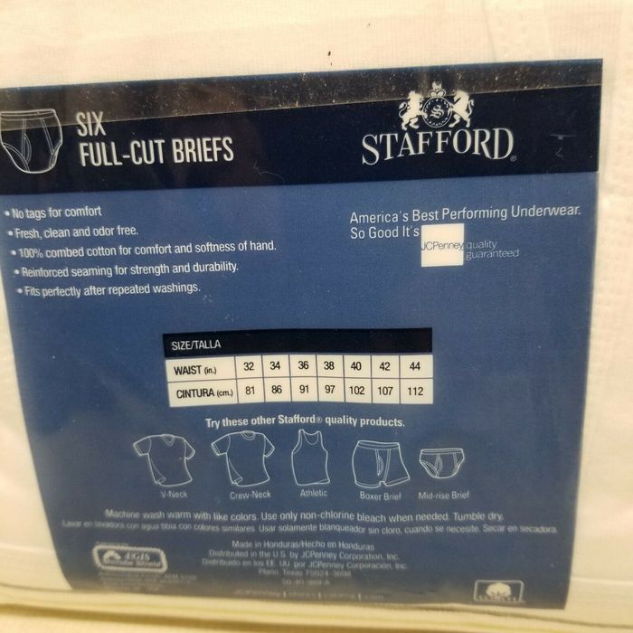 Stafford Full Cut Briefs Tighty Whities VTG Mens NEW 6 Underwear White Mens  34