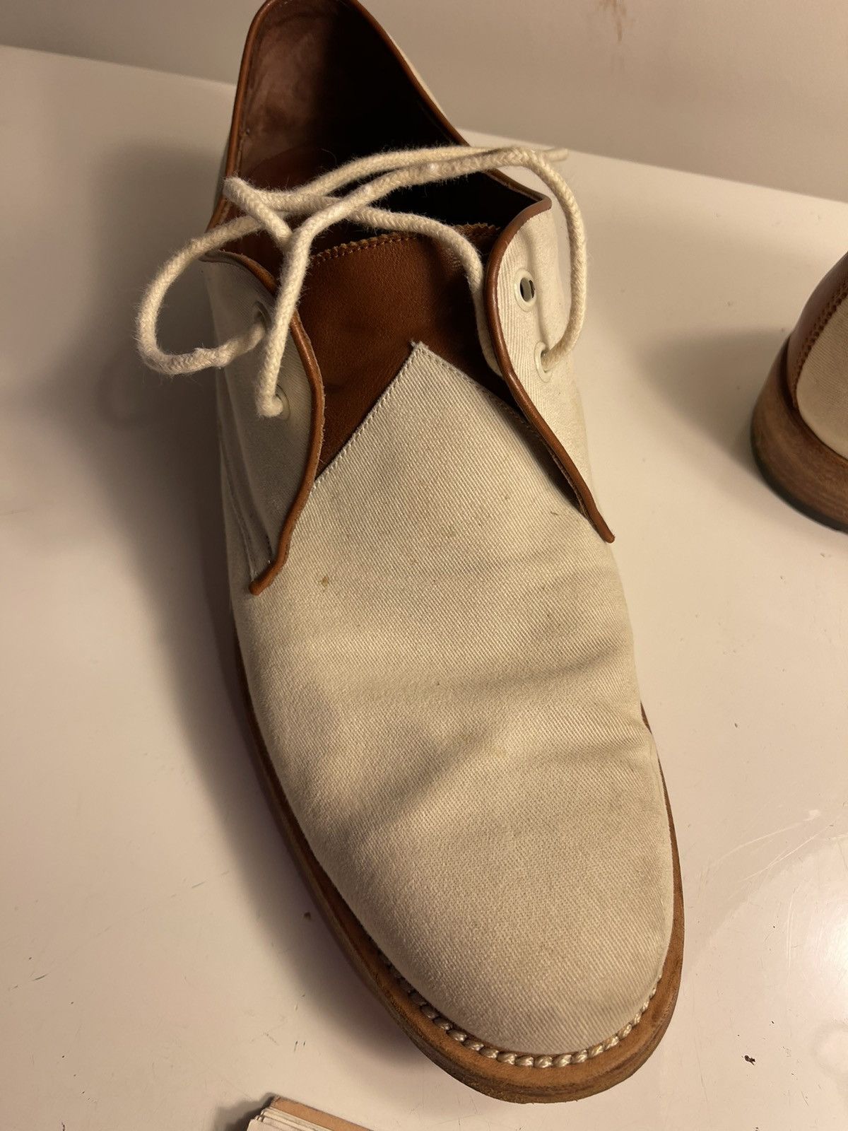 Salvatore Ferragamo Ferragamo Cream Canvas and Leather Shoe Size US 10.5 / EU 43-44 - 15 Thumbnail