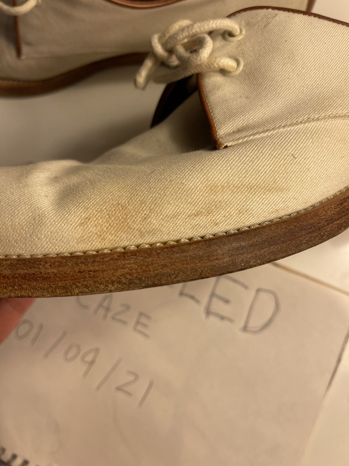 Salvatore Ferragamo Ferragamo Cream Canvas and Leather Shoe Size US 10.5 / EU 43-44 - 10 Thumbnail