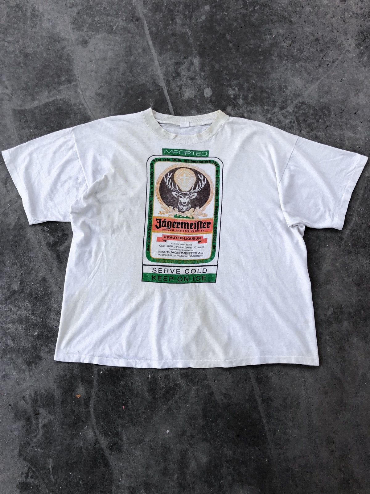 Vintage 90'S Jagermeister advertising T-shirt, men's size XL unclear white type Vintage Second Hand