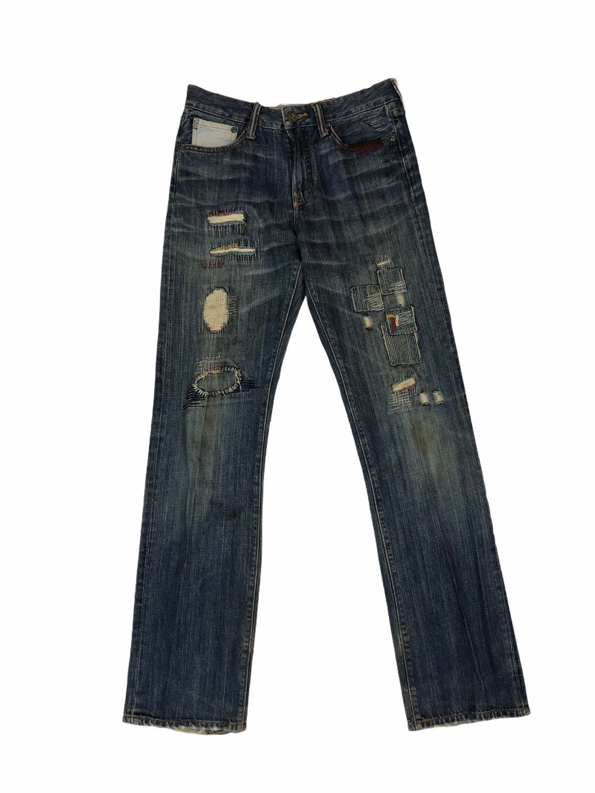 Japanese Brand Back Number Patched Jeans